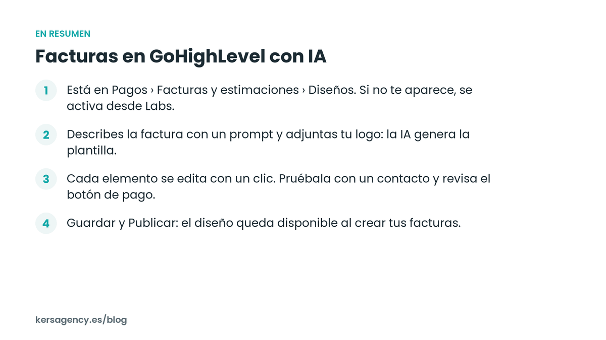 Facturas en GoHighLevel: resumen en cuatro puntos